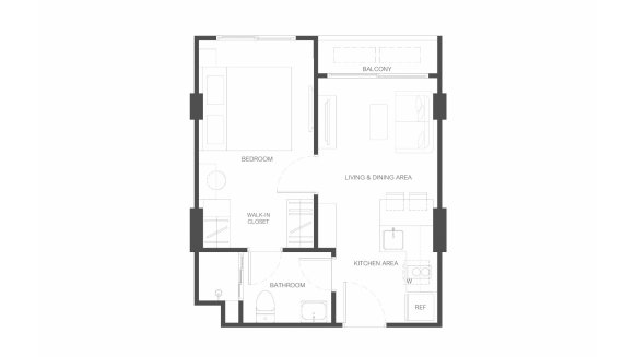 Apartment floor plan, 1 bedroom in Rhea No. 11007 (2D)