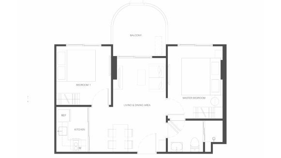 Apartment floor plan, 2 bedrooms in Rhea No. 11009 (2D)