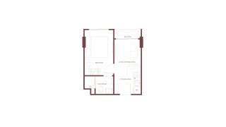 Apartment floor plan, 1 bedroom in Rhea No. 11012