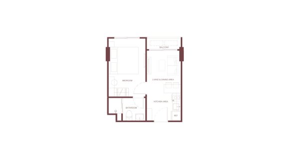 Apartment floor plan, 1 bedroom in Rhea No. 11012 (2D)