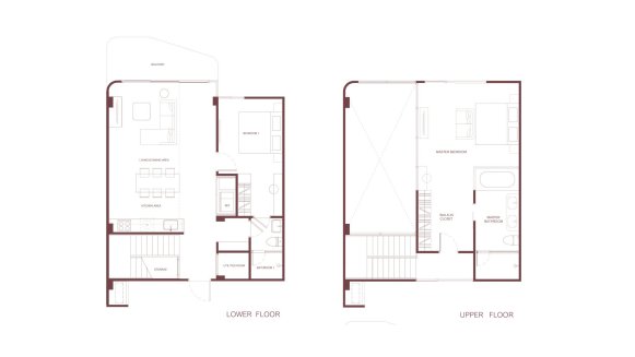 Villa floor plan, 2 bedrooms in Rhea No. 11013 (2D)