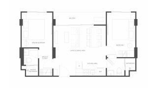 Apartment floor plan, 2 bedrooms in Rhea No. 11010